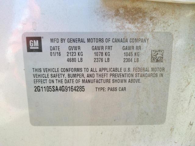 Photo 10 from auction – 2016 CHEVROLET IMPALA LT with VIN 2G1105SA4G9164285