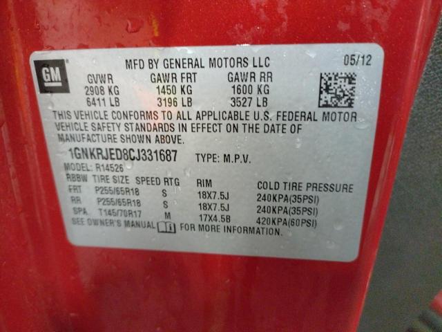 Photo 10 from auction – 2012 CHEVROLET TRAVERSE L with VIN 1GNKRJED8CJ331687