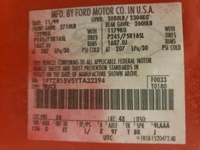 Photo 10 from auction – 2000 FORD RANGER SUP with VIN 1FTZR15V5YTA32394