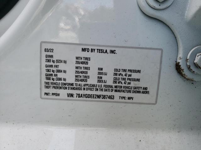 Photo 10 from auction – 2022 TESLA MODEL Y with VIN 7SAYGDEE2NF387463