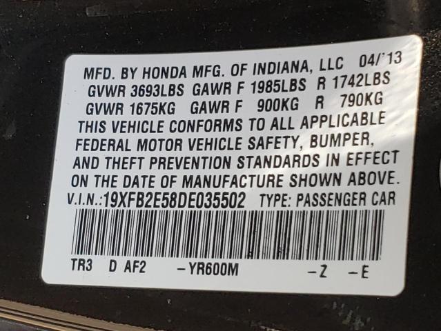 Photo 10 from auction – 2013 HONDA CIVIC LX with VIN 19XFB2E58DE035502