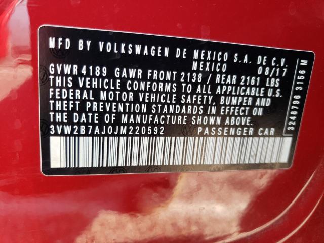 Photo 10 from auction – 2018 VOLKSWAGEN JETTA S with VIN 3VW2B7AJ0JM220592