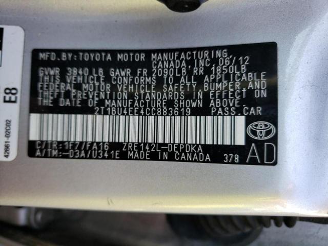 Photo 10 from auction – 2012 TOYOTA COROLLA BA with VIN 2T1BU4EE4CC883619