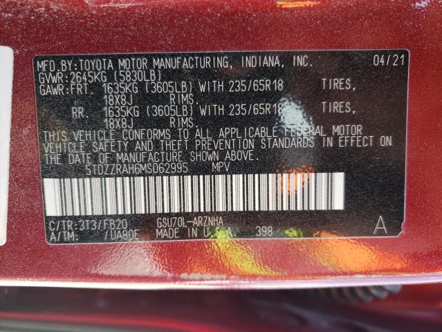 Photo 10 from auction – 2021 TOYOTA HIGHLANDER with VIN 5TDZZRAH6MS062995