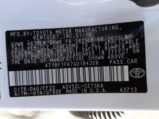 Photo 10 from auction – 2016 TOYOTA CAMRY LE with VIN 4T1BF1FK7GU184308