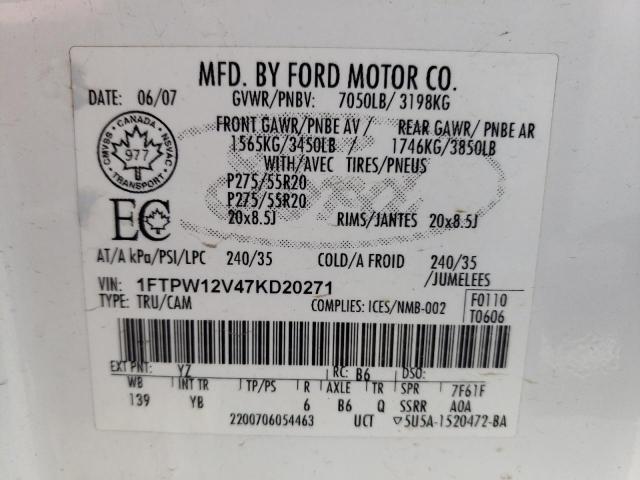 Photo 10 from auction – 2007 FORD F150 SUPER with VIN 1FTPW12V47KD20271