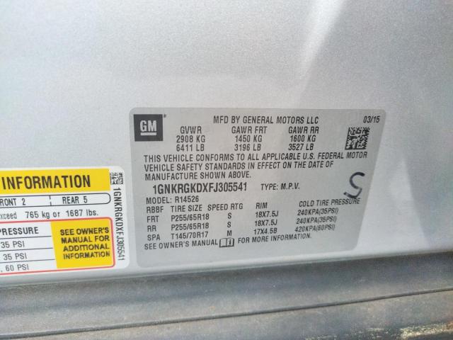 Photo 10 from auction – 2015 CHEVROLET TRAVERSE L with VIN 1GNKRGKDXFJ305541