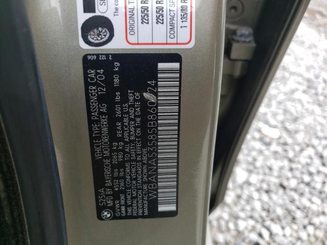 Photo 10 from auction – 2005 BMW 525 I with VIN WBANA53585B860924