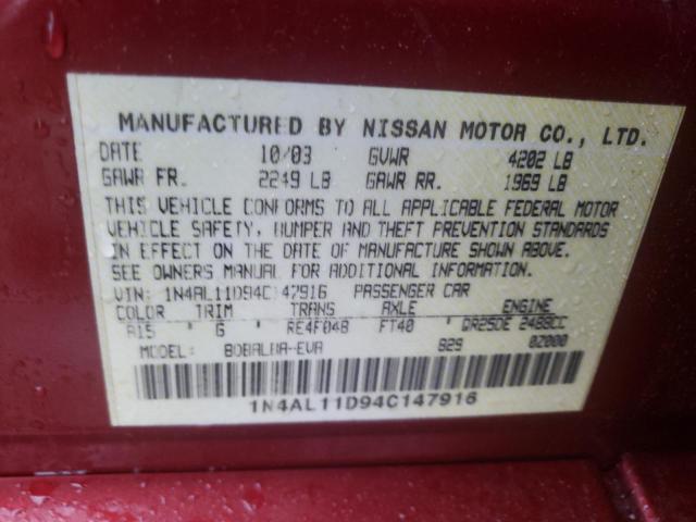 Photo 10 from auction – 2004 NISSAN ALTIMA BAS with VIN 1N4AL11D94C147916
