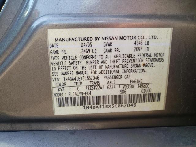 Photo 10 from auction – 2005 NISSAN MAXIMA SE with VIN 1N4BA41EX5C862046