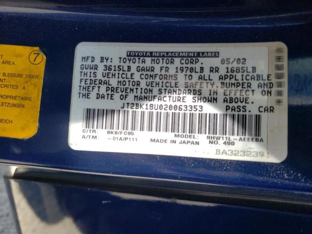 Photo 10 from auction – 2002 TOYOTA PRIUS with VIN JT2BK18U020063353