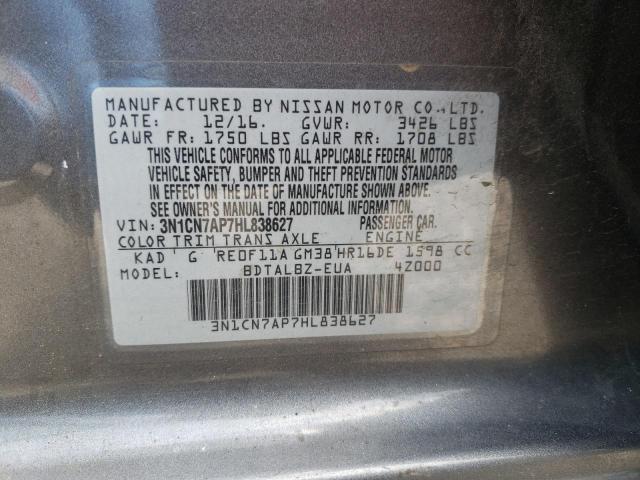 Photo 10 from auction – 2017 NISSAN VERSA S with VIN 3N1CN7AP7HL838627