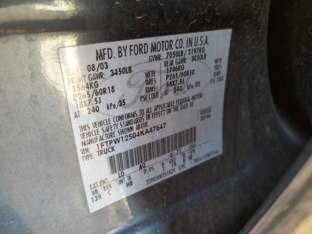 Photo 10 from auction – 2004 FORD F150 SUPER with VIN 1FTPW12504KA47647