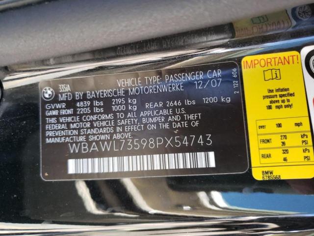 Photo 10 from auction – 2008 BMW 335 I with VIN WBAWL73598PX54743