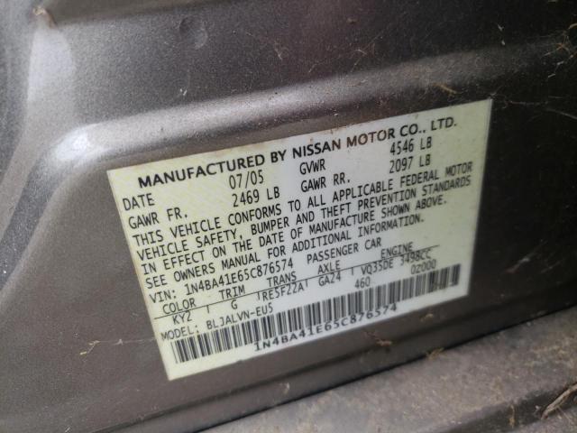 Photo 10 from auction – 2005 NISSAN MAXIMA SE with VIN 1N4BA41E65C876574