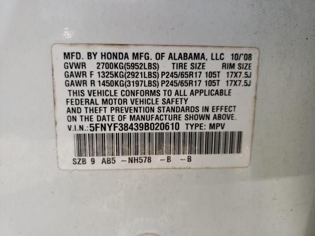 Photo 10 from auction – 2009 HONDA PILOT EX with VIN 5FNYF38439B020610