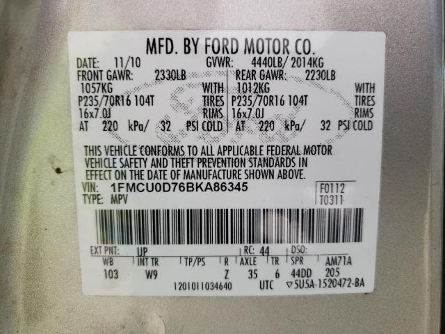 Photo 10 from auction – 2011 FORD ESCAPE XLT with VIN 1FMCU0D76BKA86345