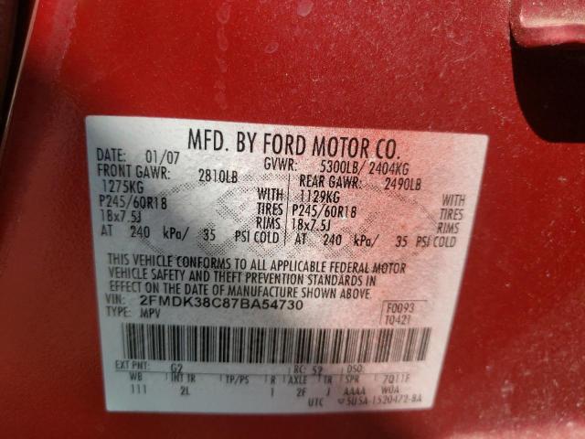 Photo 10 from auction – 2007 FORD EDGE SEL with VIN 2FMDK38C87BA54730