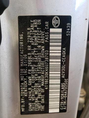 Photo 10 from auction – 2006 TOYOTA CAMRY LE with VIN 4T1BE30K46U738703