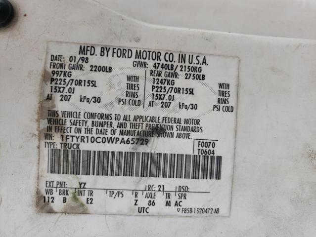 Photo 10 from auction – 1998 FORD RANGER with VIN 1FTYR10C0WPA65729