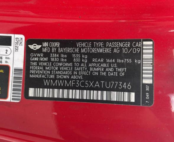 Photo 10 from auction – 2010 MINI COOPER with VIN WMWMF3C5XATU77346