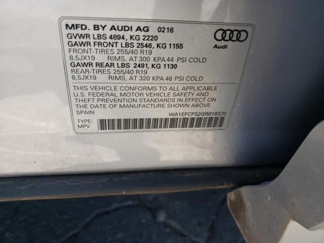 Photo 10 from auction – 2016 AUDI Q3 PREMIUM with VIN WA1EFCFS2GR018370