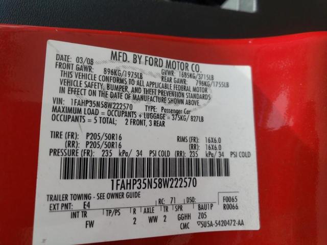Photo 10 from auction – 2008 FORD FOCUS SE with VIN 1FAHP35N58W222570
