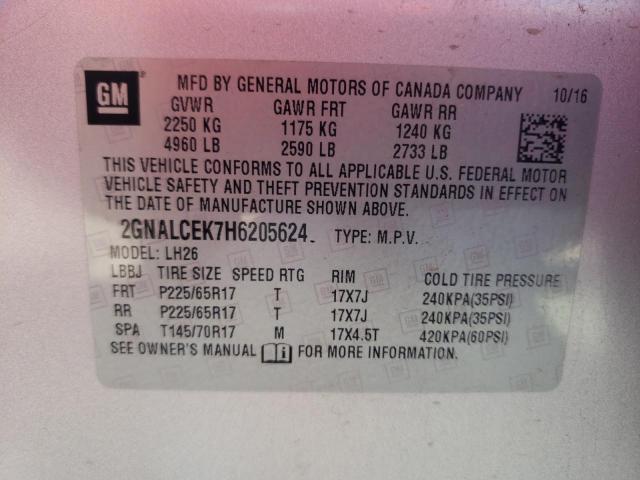 Photo 10 from auction – 2017 CHEVROLET EQUINOX LT with VIN 2GNALCEK7H6205624