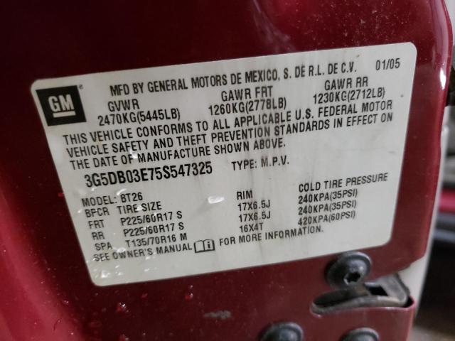 Photo 10 from auction – 2005 BUICK RENDEZVOUS with VIN 3G5DB03E75S547325