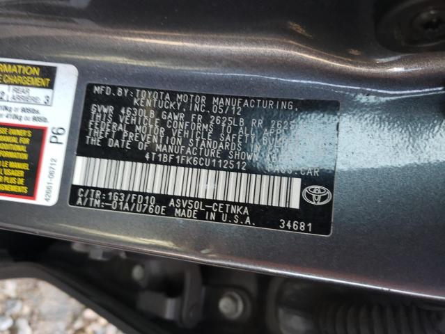 Photo 10 from auction – 2012 TOYOTA CAMRY BASE with VIN 4T1BF1FK6CU112512