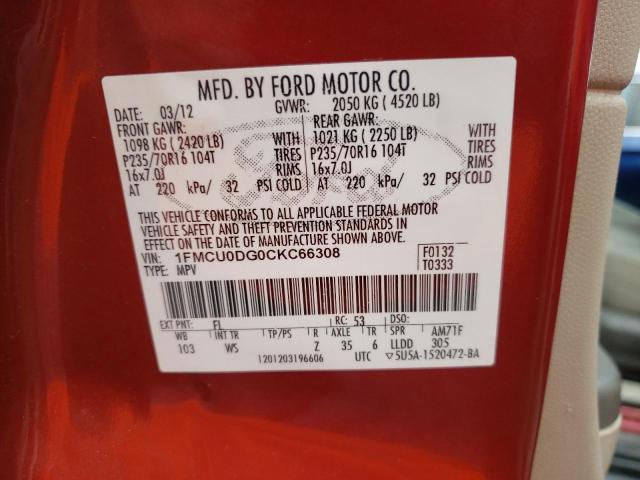 Photo 10 from auction – 2012 FORD ESCAPE XLT with VIN 1FMCU0DG0CKC66308