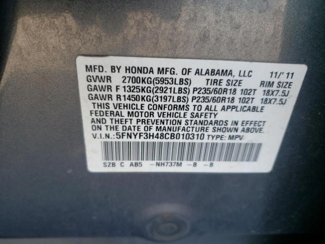 Photo 10 from auction – 2012 HONDA PILOT EX with VIN 5FNYF3H48CB010310