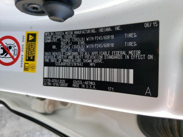 Photo 10 from auction – 2015 TOYOTA HIGHLANDER with VIN 5TDJKRFH2FS181642