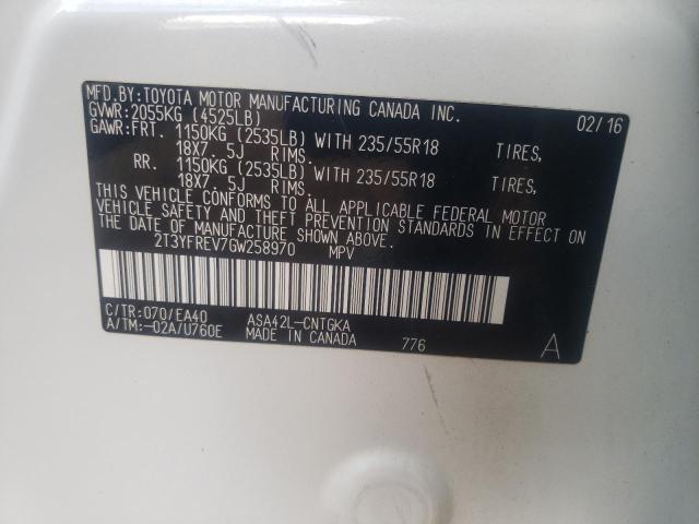 Photo 10 from auction – 2016 TOYOTA RAV4 LIMIT with VIN 2T3YFREV7GW258970