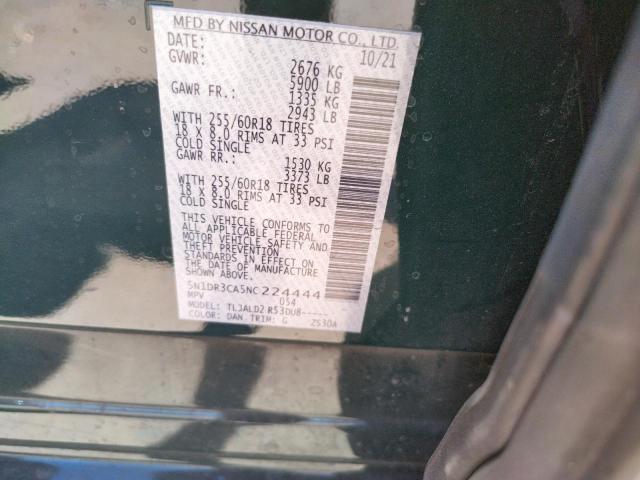 Photo 10 from auction – 2022 NISSAN PATHFINDER with VIN 5N1DR3CA5NC224444