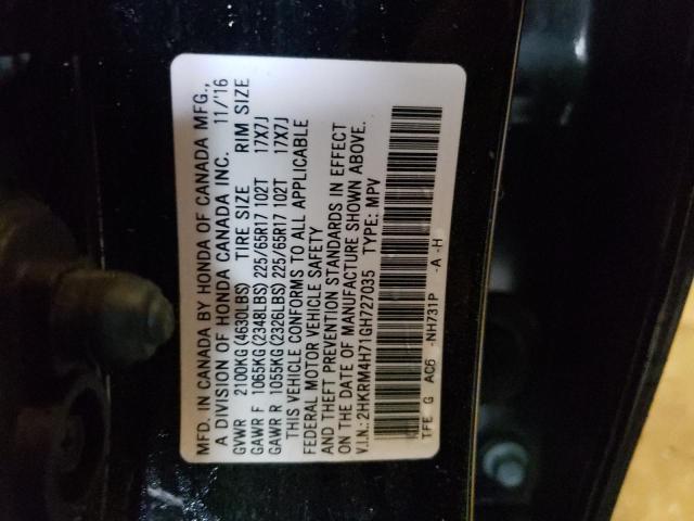 Photo 10 from auction – 2016 HONDA CR-V EXL with VIN 2HKRM4H71GH727035