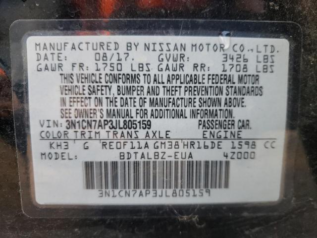 Photo 10 from auction – 2018 NISSAN VERSA S with VIN 3N1CN7AP3JL805159