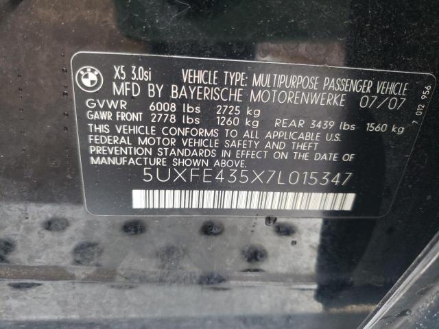 Photo 10 from auction – 2007 BMW X5 3.0I with VIN 5UXFE435X7L015347