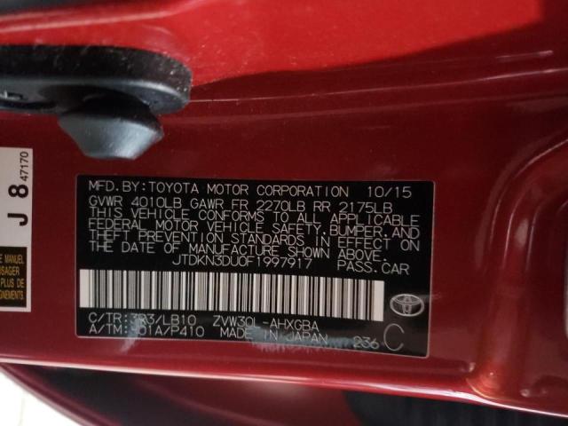 Photo 10 from auction – 2015 TOYOTA PRIUS with VIN JTDKN3DU0F1997917