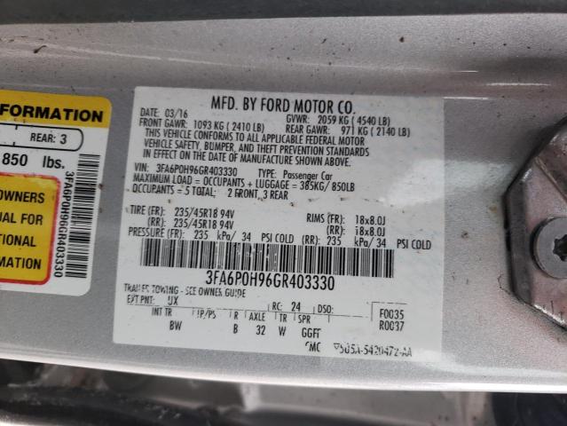 Photo 10 from auction – 2016 FORD FUSION SE with VIN 3FA6P0H96GR403330