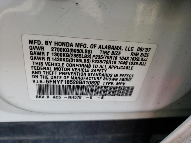 Photo 10 from auction – 2008 HONDA PILOT EXL with VIN 5FNYF18528B010890