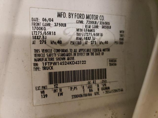 Photo 10 from auction – 2004 FORD F150 SUPER with VIN 1FTPW14524KD43122