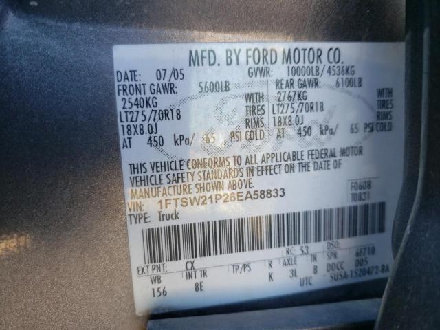 Photo 10 from auction – 2006 FORD F250 SUPER with VIN 1FTSW21P26EA58833