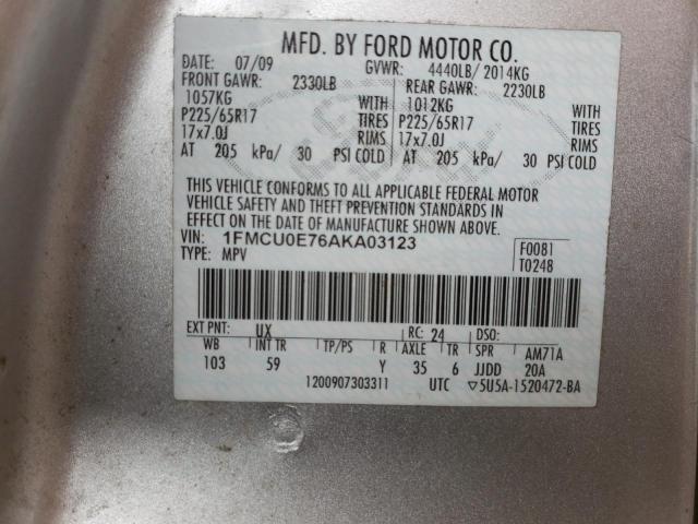 Photo 10 from auction – 2010 FORD ESCAPE LIM with VIN 1FMCU0E76AKA03123