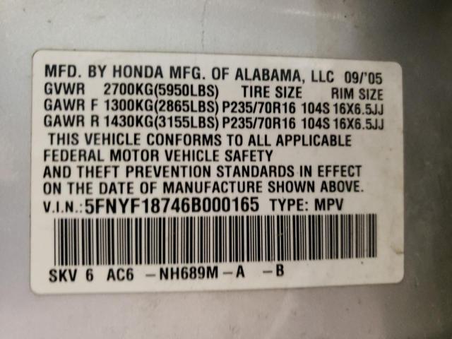 Photo 10 from auction – 2006 HONDA PILOT EX with VIN 5FNYF18746B000165
