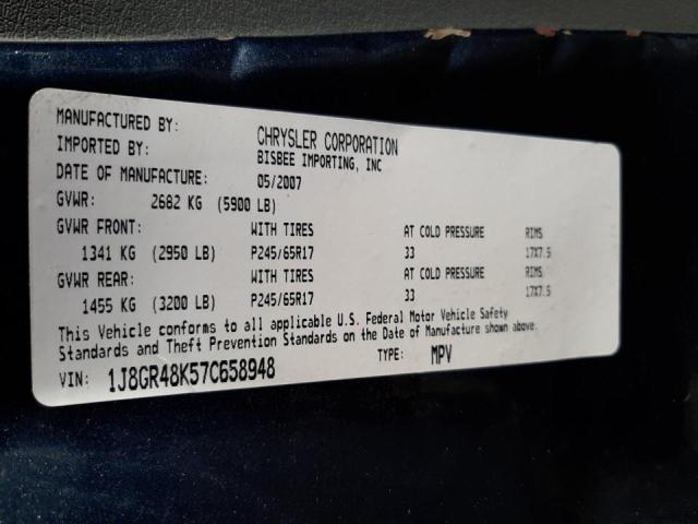 Photo 10 from auction – 2007 JEEP GRAND CHER with VIN 1J8GR48K57C658948