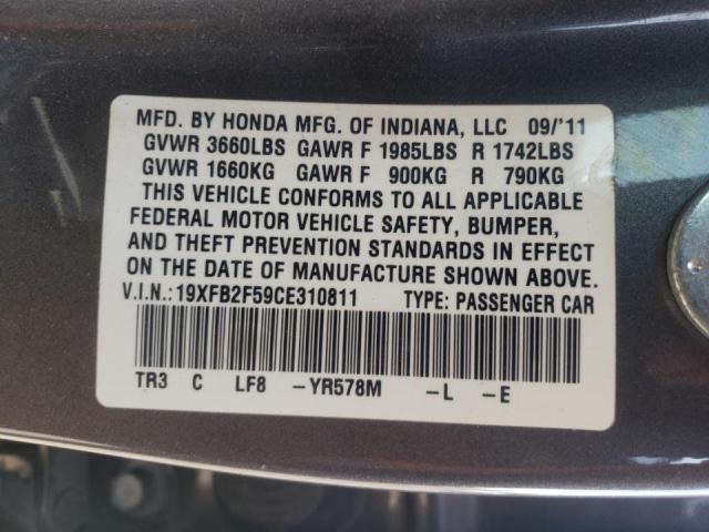 Photo 10 from auction – 2012 HONDA CIVIC LX with VIN 19XFB2F59CE310811