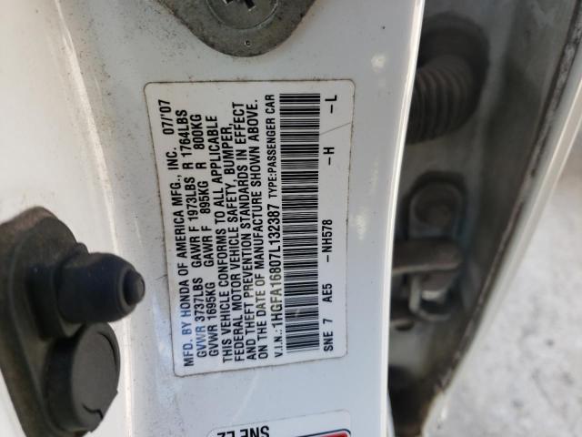 Photo 10 from auction – 2007 HONDA CIVIC EX with VIN 1HGFA16807L132387