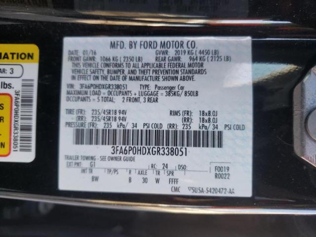 Photo 10 from auction – 2016 FORD FUSION SE with VIN 3FA6P0HDXGR338051
