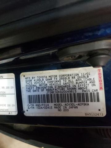 Photo 10 from auction – 2002 TOYOTA CAMRY LE with VIN JTDBE32K620046815